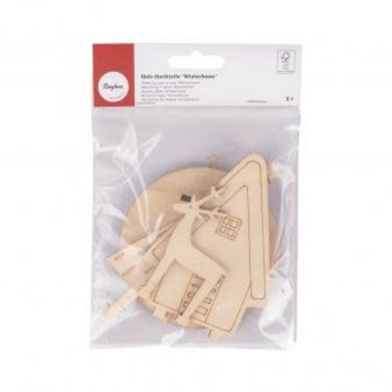 Rayher Rayher Houten DIY Bouwset Instekers Voor Stolp Kerst Winterhome 10x10x14,5cm.