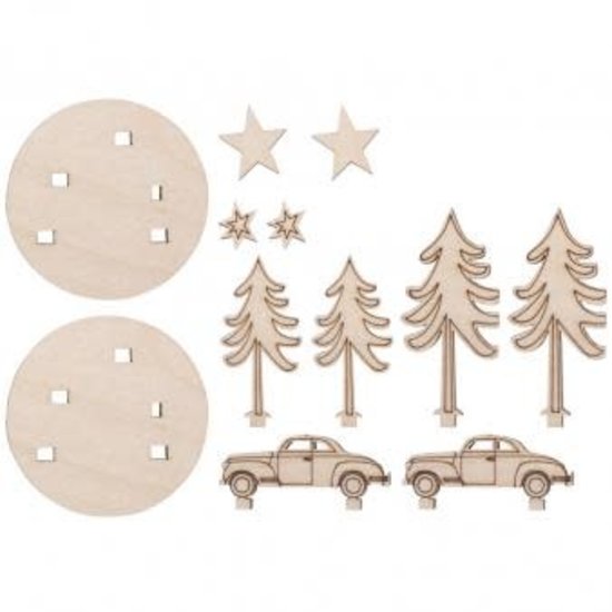 Rayher Rayher Houten DIY Bouwset Instekers Voor Stolp Kerst Wintercar 5cm ø, 5cm. 2 sets