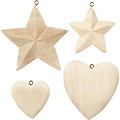 Creotime Houten Harten en sterren, 4st. Assorti