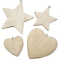 Creotime Houten Harten en sterren, 4st. Assorti