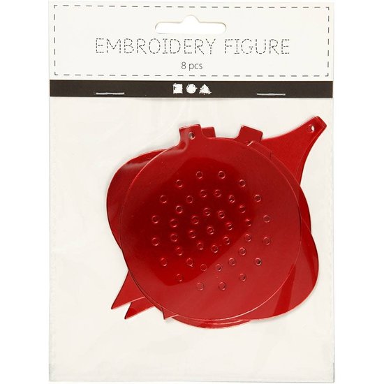 Creotime Kruissteken karton Kerstdecoratie 8,5-12cm. gatgrootte 3mm. 8 st. Metallic Rood