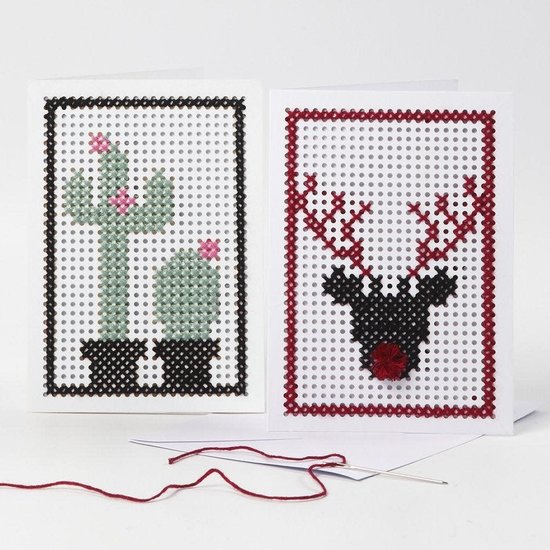 Creotime Kaarten om te borduren Kaart 10,5x15cm. envelop 11,5x16,5cm 6 st. Wit