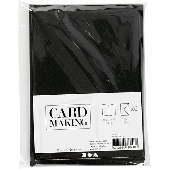Creotime Kaarten en Enveloppen 10,5x15cm. 6 st. Zwart