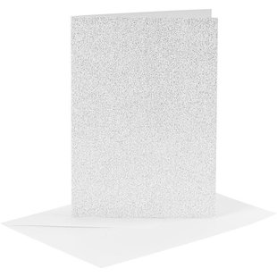 Kaarten en Enveloppen 10,5x15 cm. 4 st. Zilver Glitter
