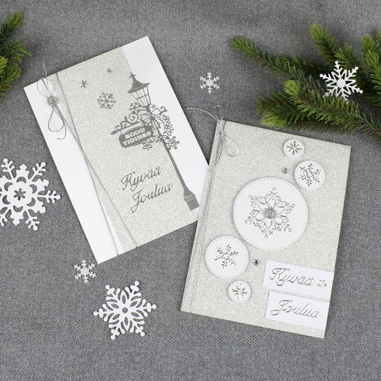 Creotime Kaarten en Enveloppen 10,5x15 cm. 4 st. Wit Glitter