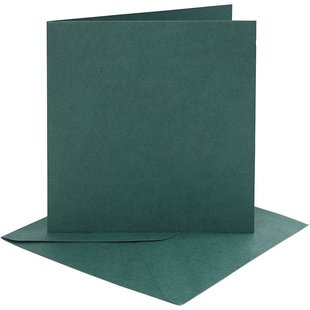 Kaarten & Enveloppen  Kaart 15,2x15,2cm. Enveloppe 16x16cm. 4st. Donker groen