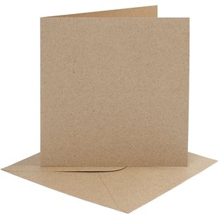 Kaarten & Enveloppen  Kaart 15,2x15,2cm. Enveloppe 16x16cm. 4st. Naturel Kraft