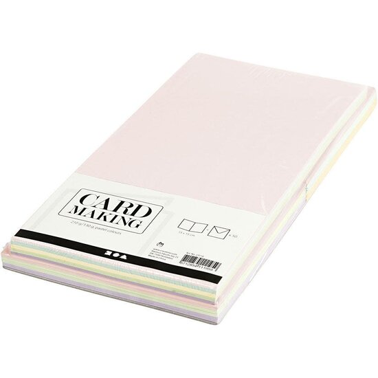 Creotime Kaarten & Enveloppen  Afmeting kaart 15x15cm 50st. Assorti Pastel Kleuren