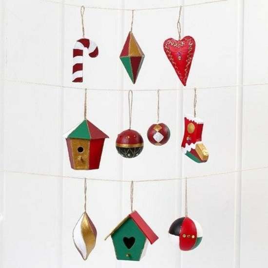 Creotime Papier Mache Kerst Ornamenten h:7+8cm  assorti 6 st.
