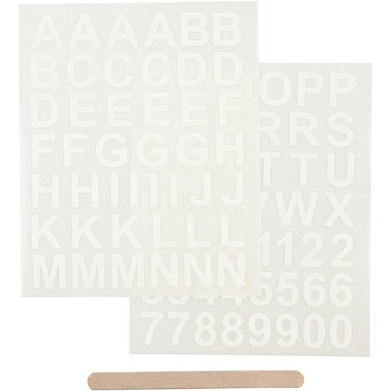 Creotime Rub-On Stickers Letters En Cijfers Hoogte  17 mm.  Wit incl. tool