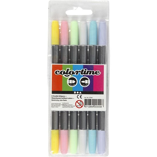 Colortime Colortime Dubbelstift Pastel kleuren 6st.