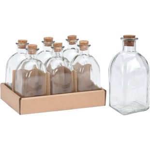 Fles met kurk vierkant 6x6x13,5cm. 250ml.  1 fles