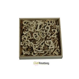 Houten ornamenten Cijfers Groot/Klein doosje 10,5 x 10,5 cm. 256 pcs.