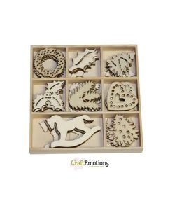 Houten ornamenten Christmas doosje 10,5 x 10,5 cm. 40 pcs .