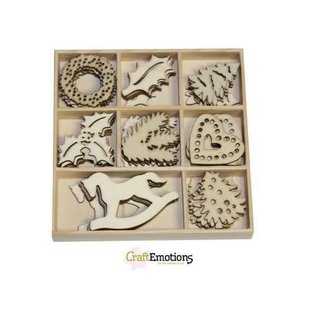 Houten ornamenten Christmas doosje 10,5 x 10,5 cm. 40 pcs .