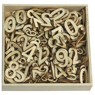 Houten ornamenten Cijfers Basic Groot/Klein doosje 10,5 x 10,5 cm. 256 pcs.