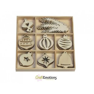 Houten ornamenten Kerst doosje 10,5 x 10,5 cm. 40 pcs .