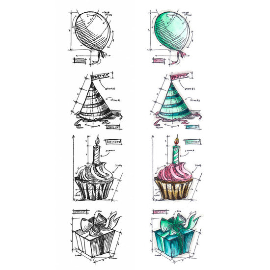 Tim Holtz Tim Holtz Cling Stamp Mini Blueprint Birthday