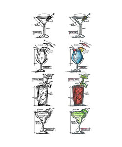 Tim Holtz Cling Stamp Mini Blueprint Cocktails