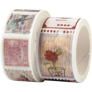 Masking / Washi tape Stempel- En Bloemmotieven, L: 3+5 m, B: 20+25 mm