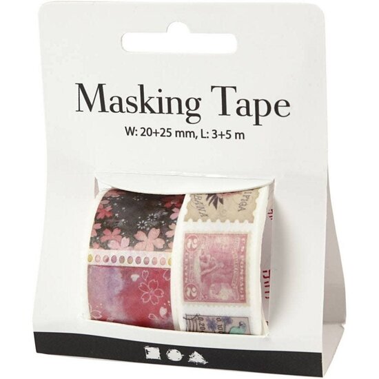Creotime Masking / Washi tape Stempel- En Bloemmotieven, L: 3+5 m, B: 20+25 mm