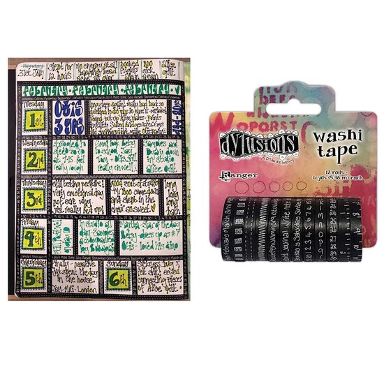 Ranger Dylusions Washi Tape set Black 3,5cm x 5,5m 12pcs.