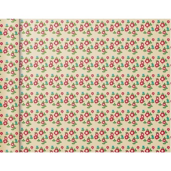 Clairefontaine ClaireFontaine Tiny Rolls Inpakpapier 80g 5x0,35m Rode Bloemen