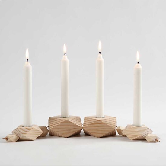 Creotime Houten kandelaars 4st theelicht-/kaars