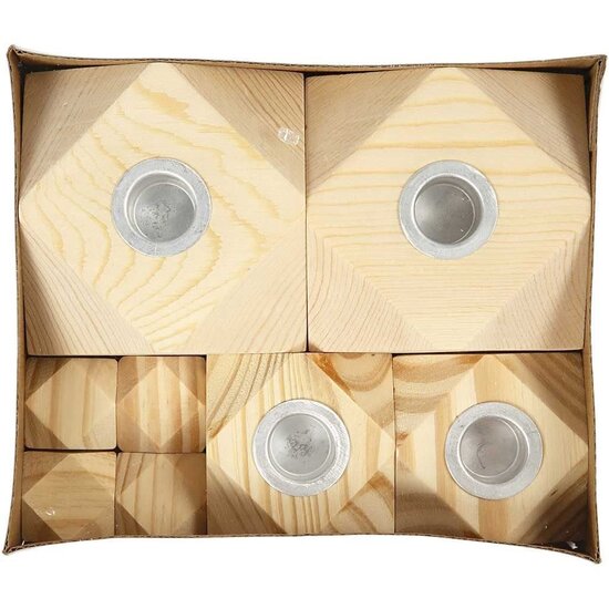 Creotime Houten kandelaars 4st theelicht-/kaars