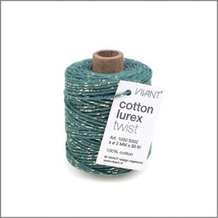 Katoen Koord Lurex 2mm 50m Petrol/Goud