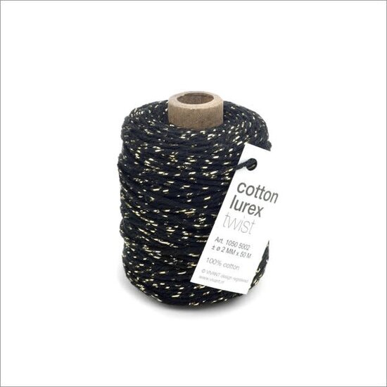 Vivant Katoen Koord Lurex 2mm 50m Zwart/Goud