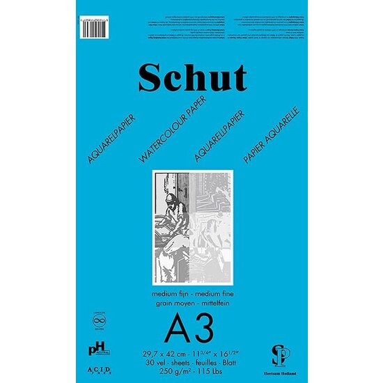 Schut Schut Dessin blok Blauw Aquarel papier 250 gr. A3 30 vel
