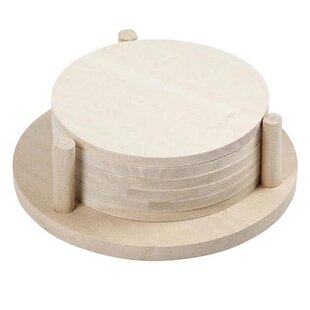 Houten Onderzetters in houder 10cm 6st