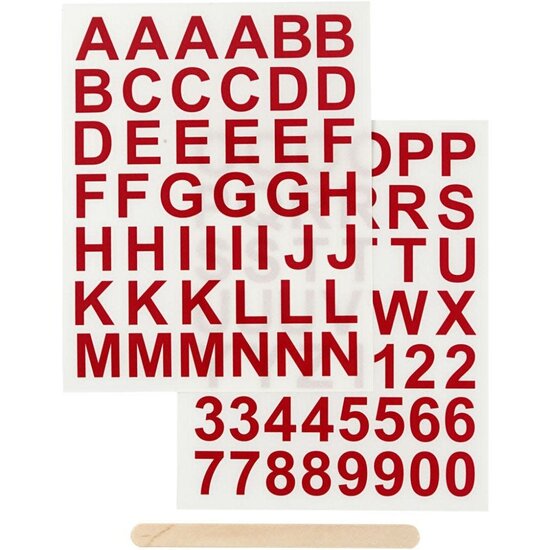 Creotime Rub-On Stickers Letters En Cijfers Hoogte  17 mm. Rood incl. tool