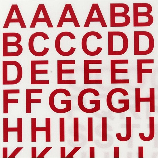 Creotime Rub-On Stickers Letters En Cijfers Hoogte  17 mm. Rood incl. tool