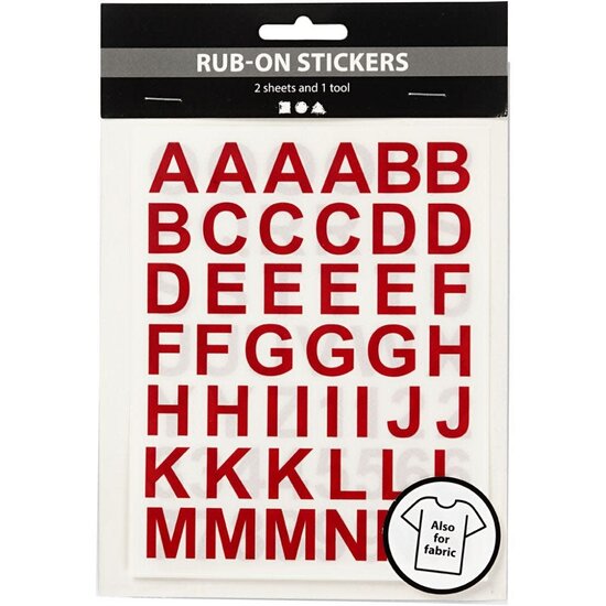 Creotime Rub-On Stickers Letters En Cijfers Hoogte  17 mm. Rood incl. tool