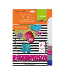 Glitterpapier set 5 st. A5 zelfklevend Wit/Roze/Fuchsia/Licht-turquoise blauw