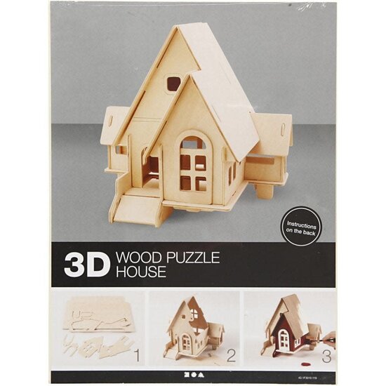 Creativ Company 3D Houten Constructie Set Huis Met Oprit 19x22,5cm