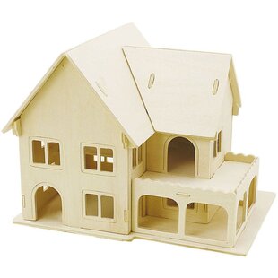 3D Houten Constructie Set Huis Met Veranda 16x22cm