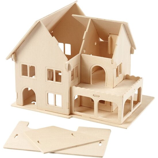 Creativ Company 3D Houten Constructie Set Huis Met Veranda 16x22cm