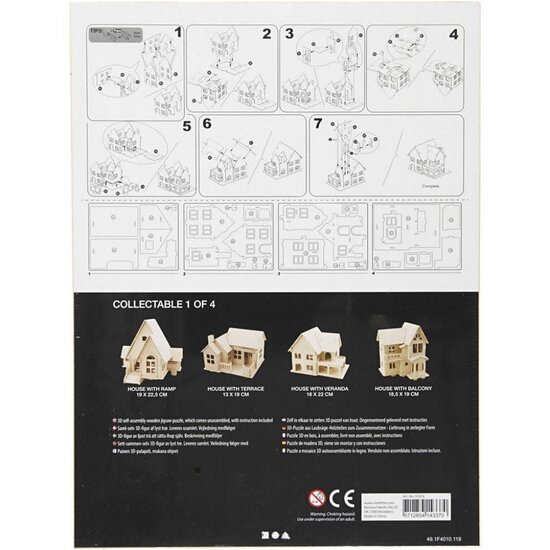 Creativ Company 3D Houten Constructie Set Huis Met Veranda 16x22cm