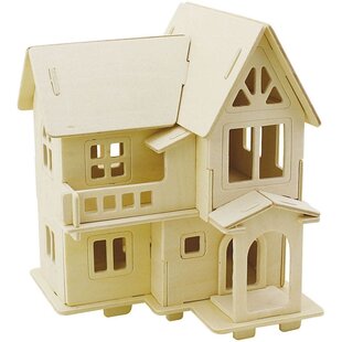 3D Houten Constructie Set Huis Met Balkon 18,5x19cm