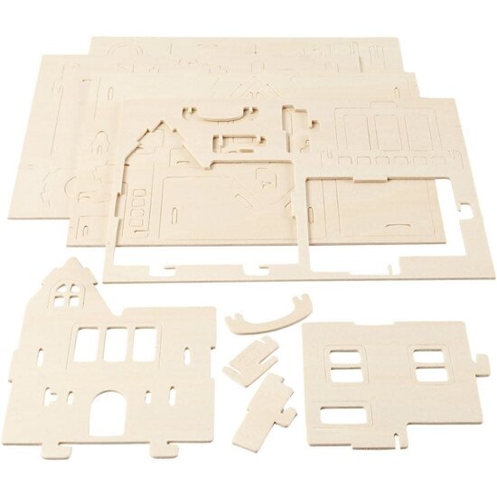 Creativ Company 3D Houten Constructie Set Huis Met Balkon 18,5x19cm