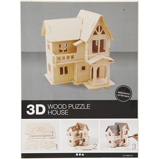 Creativ Company 3D Houten Constructie Set Huis Met Balkon 18,5x19cm