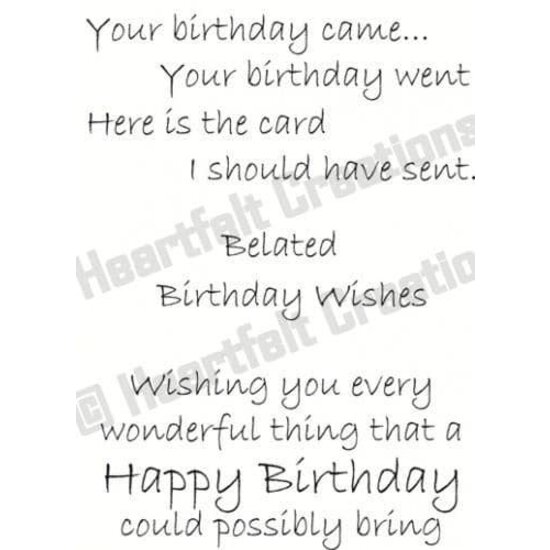 Heartfelt Creations Unmounted Rubber Stamp Set Belated Birthday Wishes