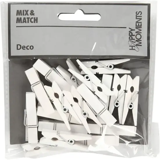 Creotime Wasknijpers hout 3,5 cm x 0.7 cm wit 20 st