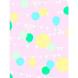 Vel Decopatch Papier Patroon Ballonnen en Slingers Roze/Blauwgroen/Geel