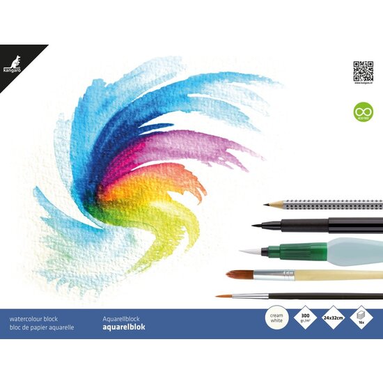 Kangaro Aquarel blok 300gr. 24x32cm. 16st.  Room wit