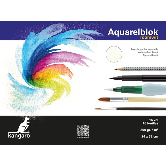 Kangaro Aquarel blok 300gr. 24x32cm. 16st.  Room wit