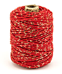 Katoen Koord Lurex 2mm 50m Rood/Goud